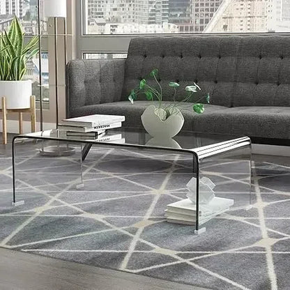 Rectangle Glass Coffee Table 2-Tier Tea Table Modern Side Coffee Table