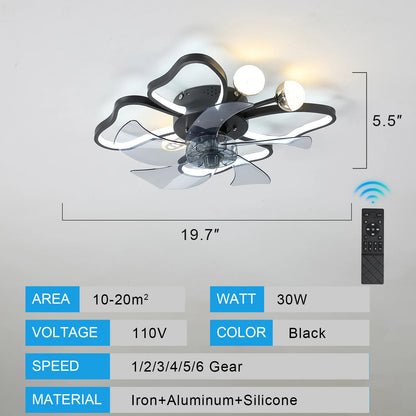 Modern Ceiling Fan with Lights, Transparent  Blades, LED Adjustable,6-Speed Remote