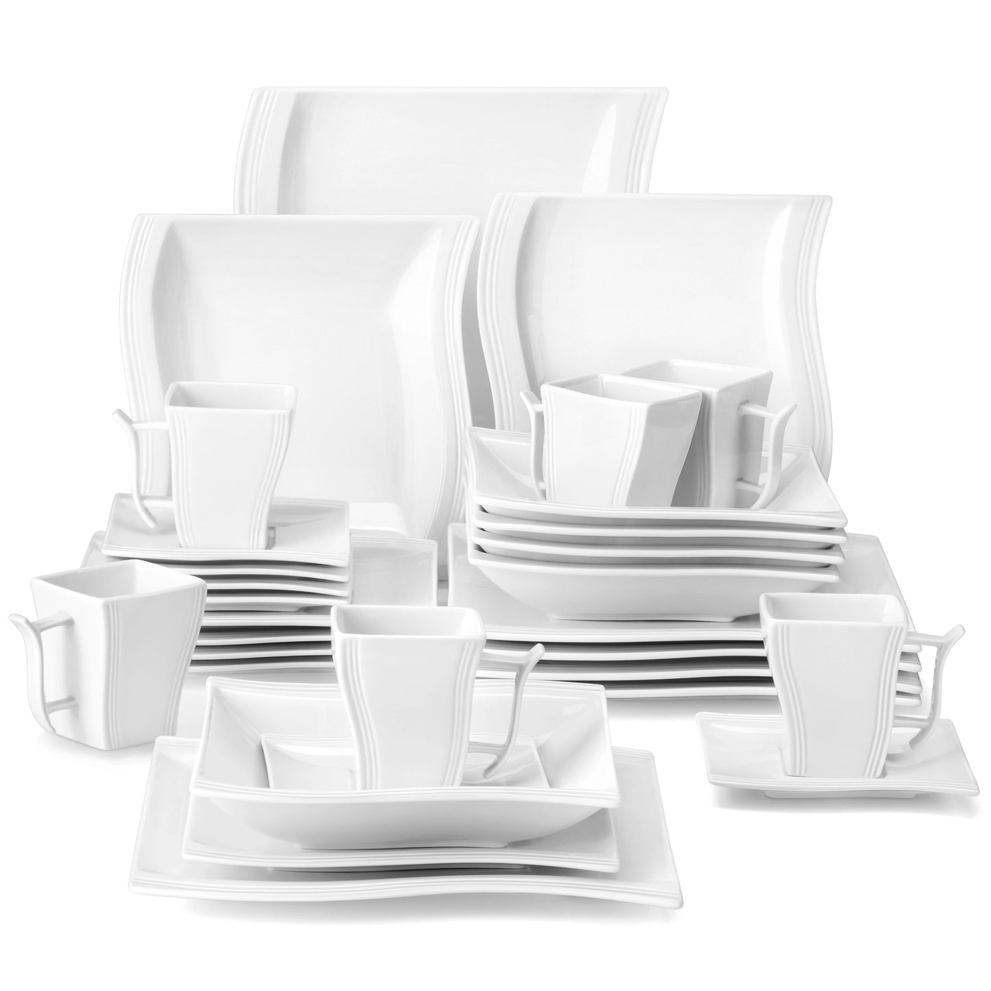 30/60 Piece White Porcelain Dinner Set Cup, Sauce, Dessert  ,Soup, Dinner Plate