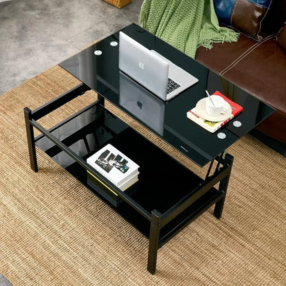 Rectangle Glass Coffee Table 2-Tier Tea Table Modern Side Coffee Table