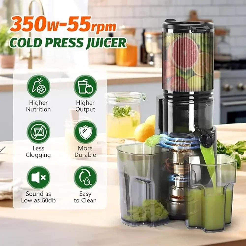 Cold Press Juicer with Blade-less, Slow Masticating Juicer Machines, 5.3" 350W Juice Extractor