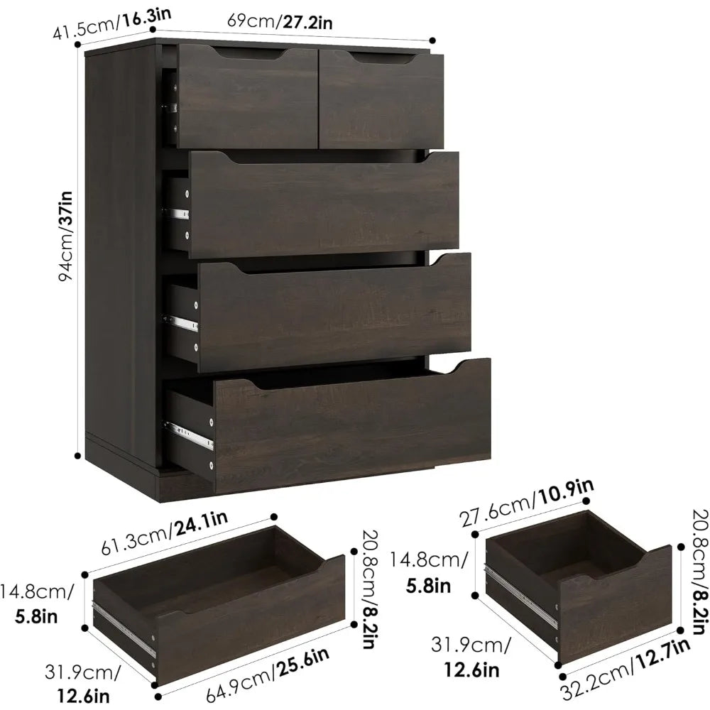 Modern 5 Drawer Dresser for Bedroom, Chest of Drawers with Cut-Out Handles