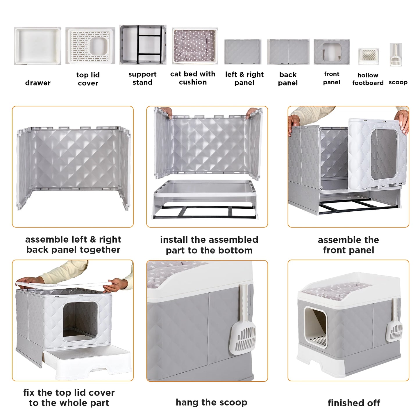 Large Cat Litter Box, Top or Front Entry Enclosed Kitty Tray Cushion Drawer Style