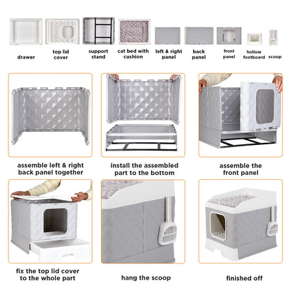 Large Cat Litter Box, Top or Front Entry Enclosed Kitty Tray Cushion Drawer Style