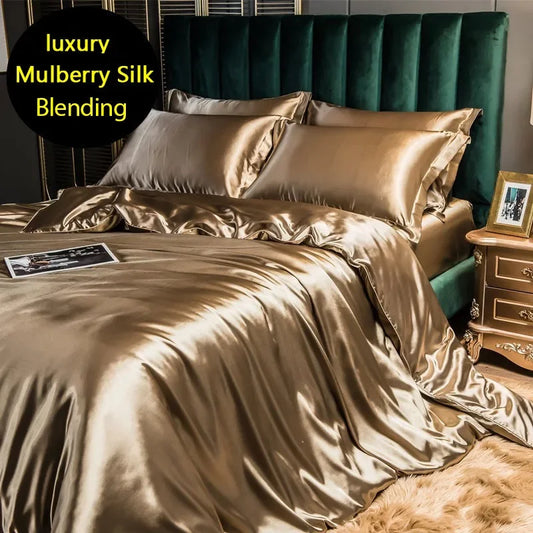 Silk Blending Bedding Set - Silky High-end Duvet Cover Set with Fitted Sheet