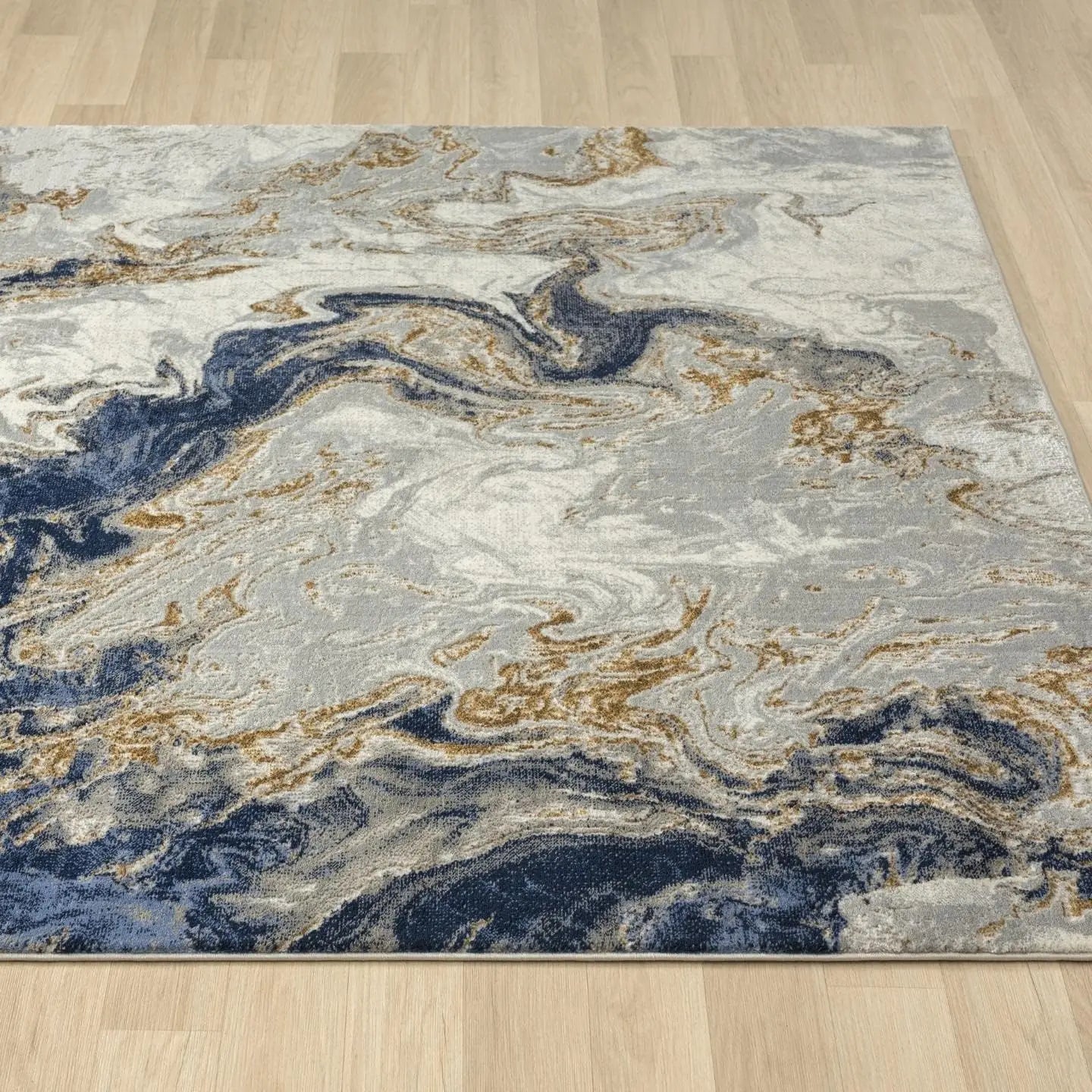 Marble Swirl Abstract Area Rug, Blue