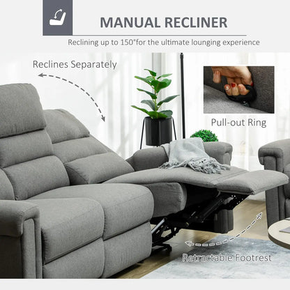 Living Room Sofa 3Seater Recliner Sofa with Manual Pull Tab Fabric