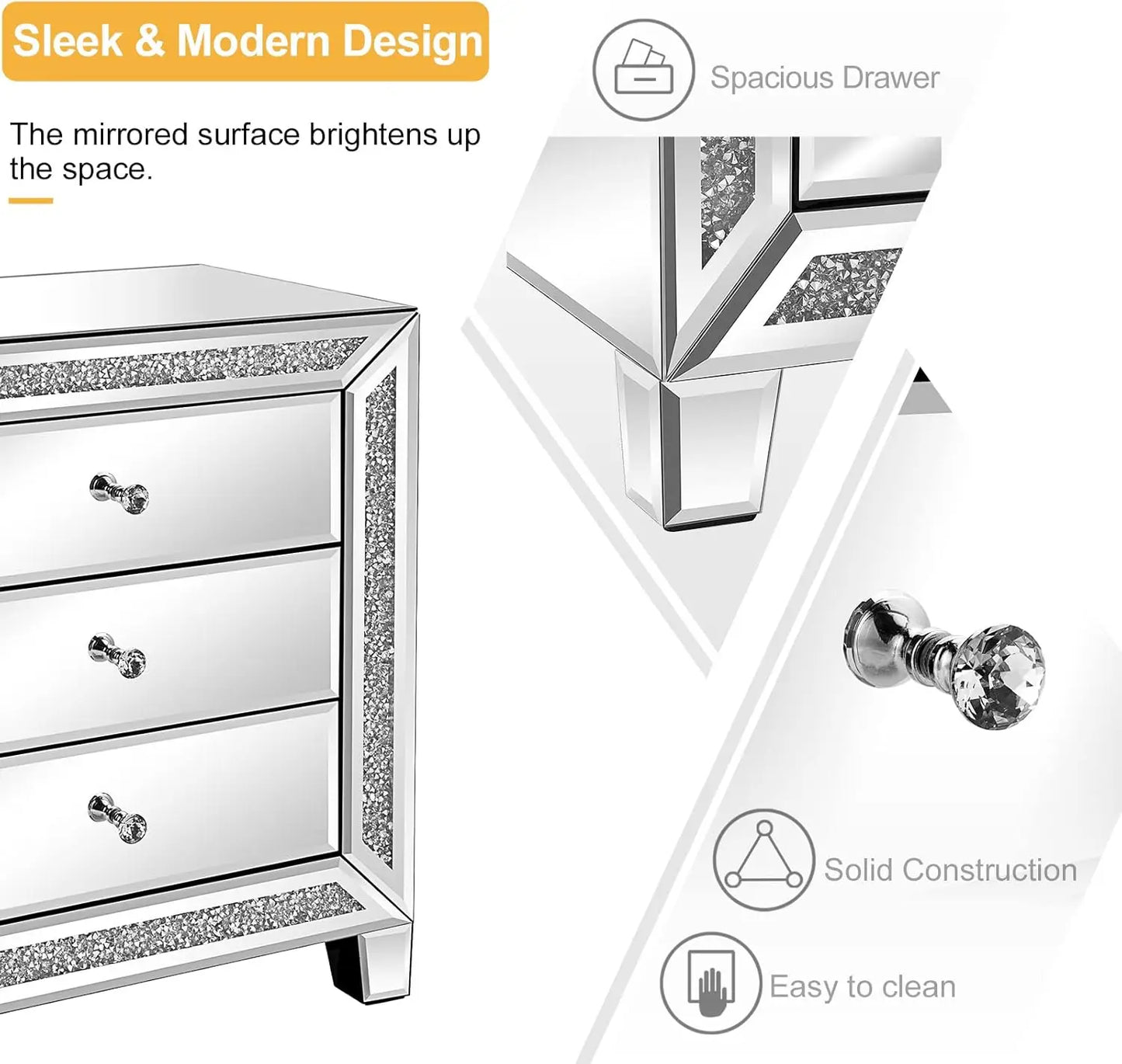 Mirrored Nightstand End Table 23" W x 24.8"H