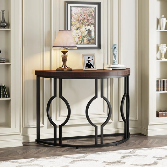 Half Moon Console Table for Entryway, 43 Inch Industrial Semi Circle