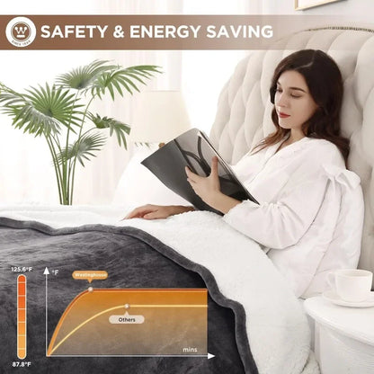 Heated Blanket King Size, Soft Flannel to Sherpa Electric Blanket with 10 Heating Levels