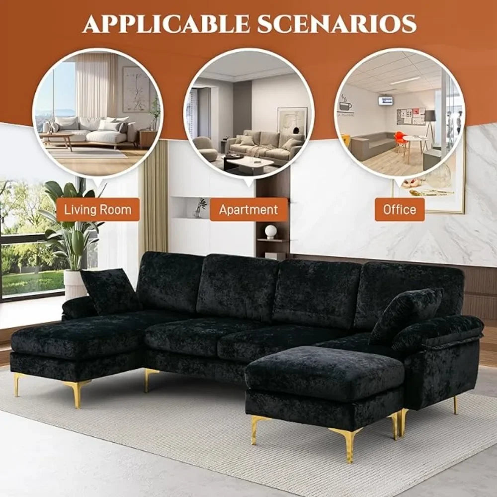 U-Shaped Sectional Sofa Couch, 4 Seat Sofa Set for Living Room Velvet