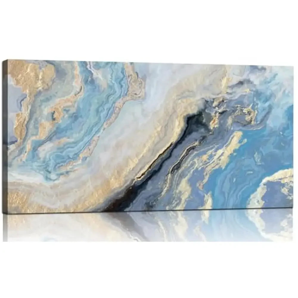 Abstract Blue Gold Marbling Canvas Wall Art Decor Living Room Bedroom