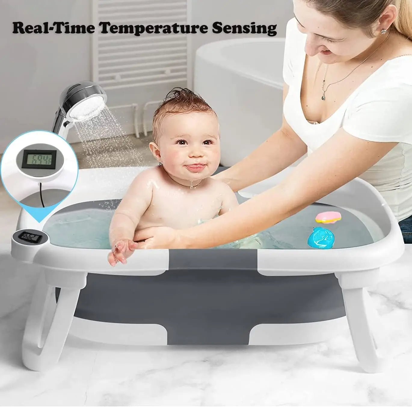 Baby Bathtub Real-Time Temperature Display Bathroom Basket Tub Foldable