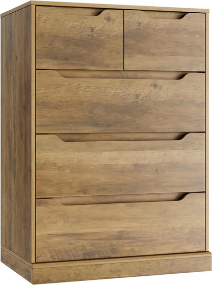 Modern 5 Drawer Dresser for Bedroom, Chest of Drawers with Cut-Out Handles