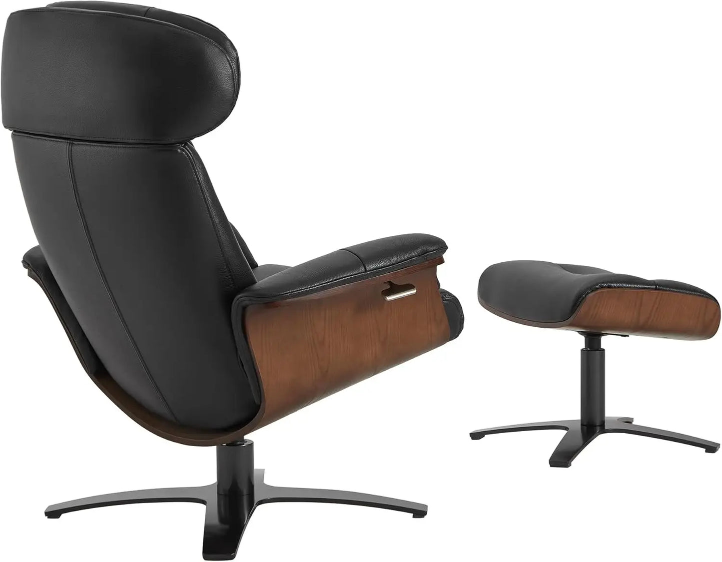 Genuine Leather Reclining Swivel Chair with Adjustable Headrest and Ottoman