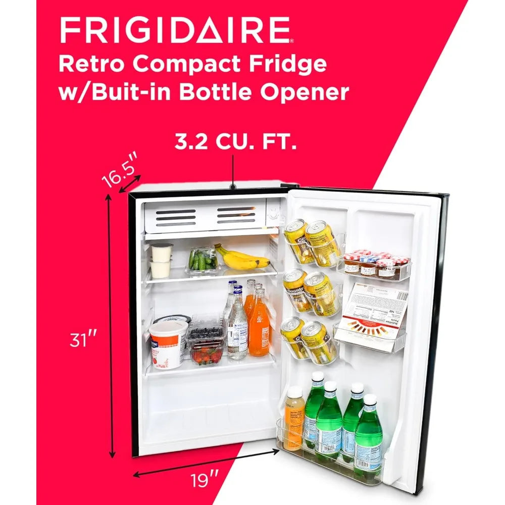 Retro Compact Fridge with Chiller, 3.2 cu ft Countertop with Built-In Bottle Opener