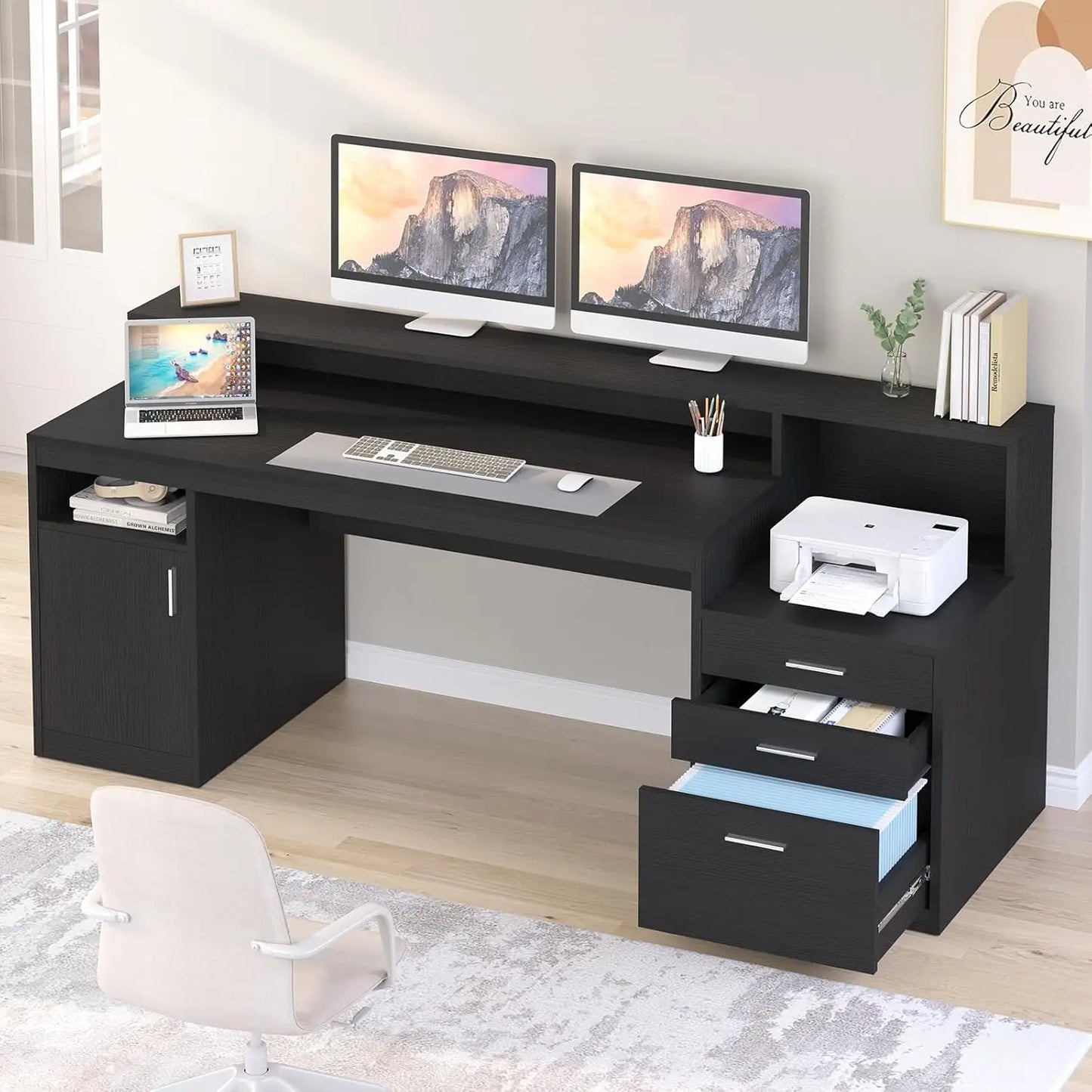 Computer Desk with 3 Drawer Storage Space saving