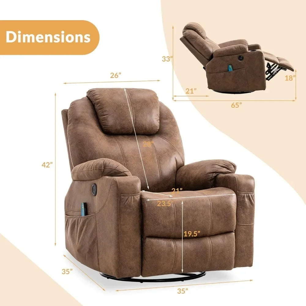 Swivel Rocker Recliner Chair Manual Glider Rocking Recliner Chair with Heated Massage