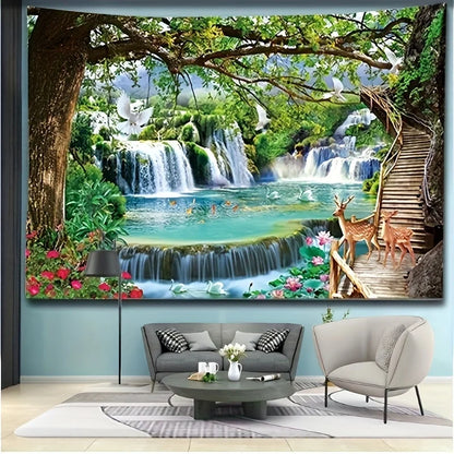 1pcs Cute Fashion Forest Trees Colorful Tapestry Scenery Waterfall Spring Fashion